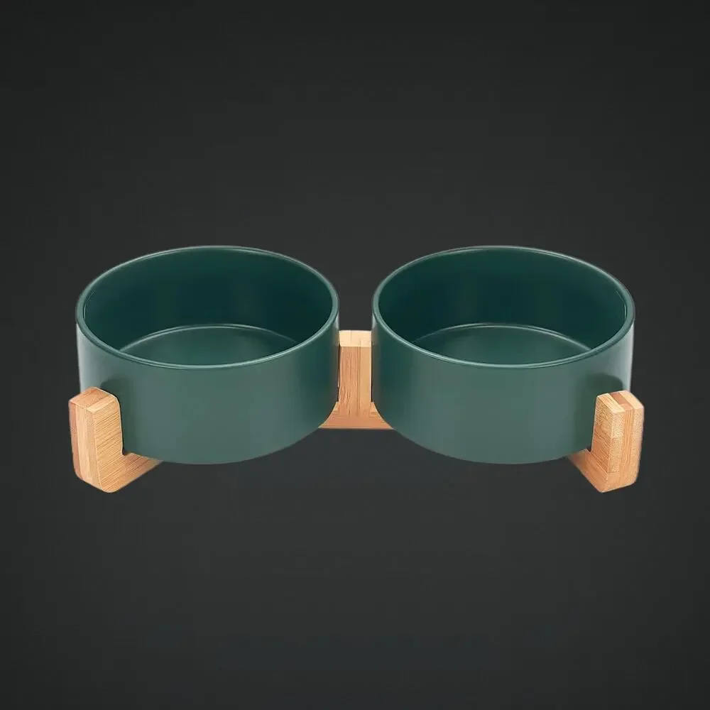 New Ceramic Small Pet Food & Water Bowl Set with Stand